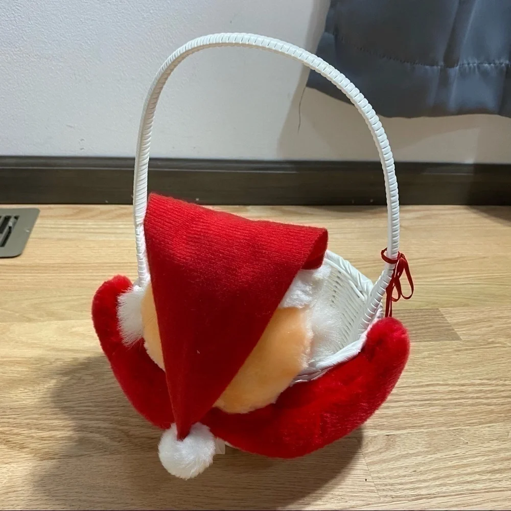 Vintage Santa Clause Basket White Christmas Holiday